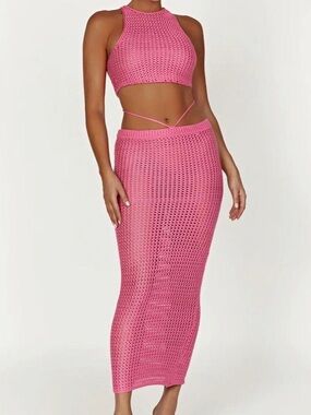 Meshki Pink Crochet Maxi Dress Set